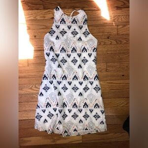 Summer dress size small White and rainbow Aztec design with open back